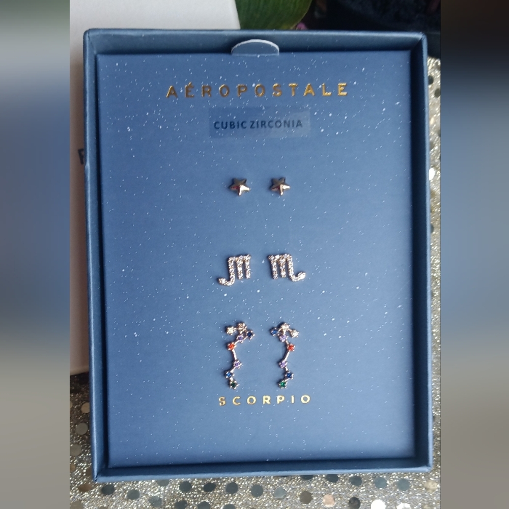 Aeropostale~Cubic Zirconia, "Scorpio" Set/3 earrings NWT NIB